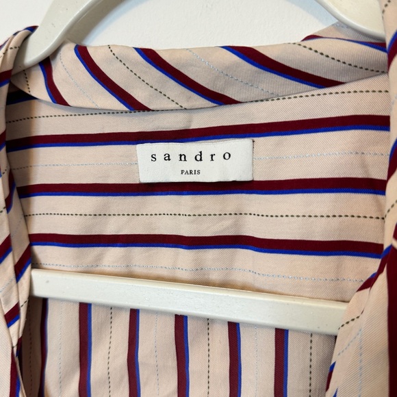 Sandro Clarence Striped Midi Dress Size Small / Medium Button Down Short Sleeve - Picture 3 of 10
